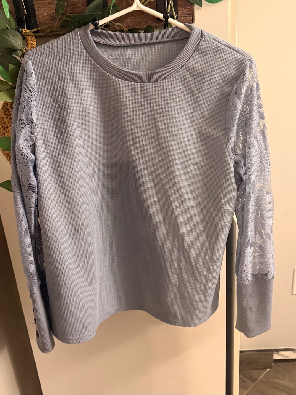 SHEIN Light Blue Lace-Sleeve Long Sleeve Top